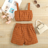Load image into Gallery viewer, 2 Pieces Set Baby Kid Girls Checked Tank Tops And Shorts Wholesale 221220126

