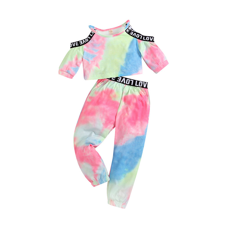 2 Pieces Set Baby Kid Girls Letters Tops And Tie Dye Pants Wholesale 221220128
