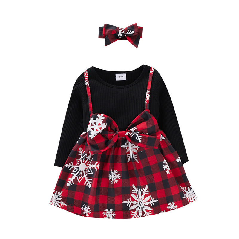 Baby Kid Girls Checked Bow Christmas Dresses Wholesale 221220135