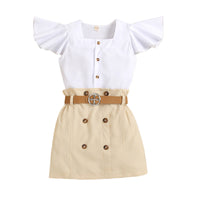 Load image into Gallery viewer, 2 Pieces Set Baby Kid Girls Solid Color Tops And Ribbon Skirts Wholesale 221220165
