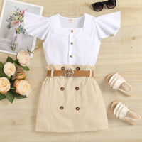 Load image into Gallery viewer, 2 Pieces Set Baby Kid Girls Solid Color Tops And Ribbon Skirts Wholesale 221220165
