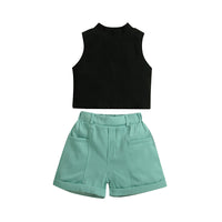 Load image into Gallery viewer, 2 Pieces Set Baby Kid Girls Muslin&amp;Ribbed Vests Waistcoats And Solid Color Shorts Wholesale 221220167
