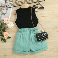 Load image into Gallery viewer, 2 Pieces Set Baby Kid Girls Muslin&amp;Ribbed Vests Waistcoats And Solid Color Shorts Wholesale 221220167
