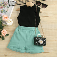 Load image into Gallery viewer, 2 Pieces Set Baby Kid Girls Muslin&amp;Ribbed Vests Waistcoats And Solid Color Shorts Wholesale 221220167
