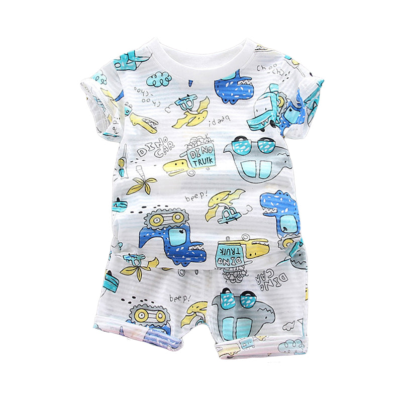 2 Pieces Set Baby Kid Boys Car Print T-Shirts And Cartoon Shorts Wholesale 22122017