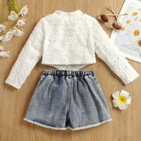 Load image into Gallery viewer, 2 Pieces Set Baby Kid Girls Solid Color Print Tops And Flower Shorts Wholesale 221220172
