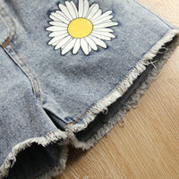 Load image into Gallery viewer, 2 Pieces Set Baby Kid Girls Solid Color Print Tops And Flower Shorts Wholesale 221220172
