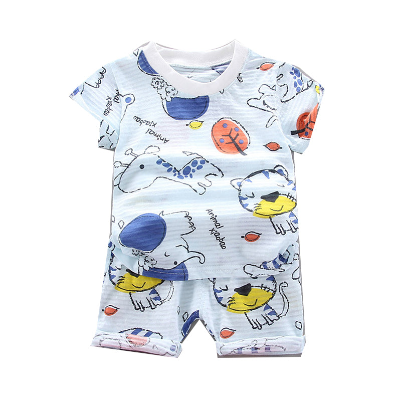 2 Pieces Set Baby Kid Boys Animals Print T-Shirts And Cartoon Shorts Wholesale 22122019