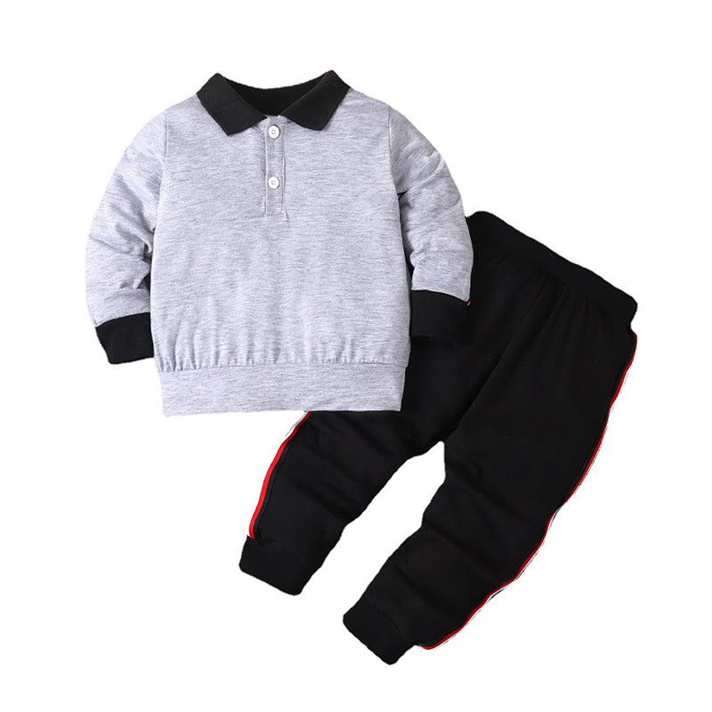 2 Pieces Set Baby Kid Boys Color-blocking Polo Shirts And Striped Pants Wholesale 221220216