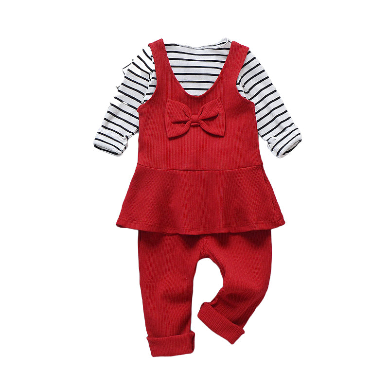 3 Pieces Set Baby Kid Girls Striped Tops Bow Vests Waistcoats And Solid Color Pants Wholesale 22122022