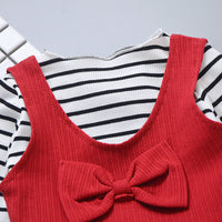 Load image into Gallery viewer, 3 Pieces Set Baby Kid Girls Striped Tops Bow Vests Waistcoats And Solid Color Pants Wholesale 22122022
