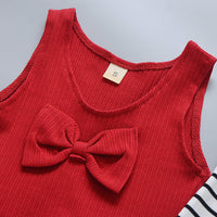 Load image into Gallery viewer, 3 Pieces Set Baby Kid Girls Striped Tops Bow Vests Waistcoats And Solid Color Pants Wholesale 22122022

