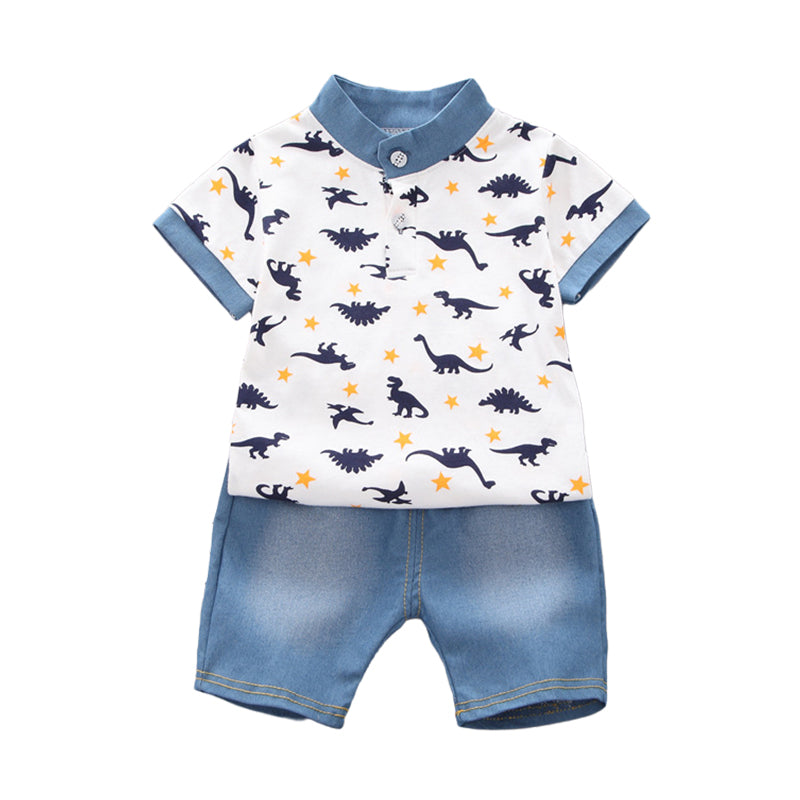 2 Pieces Set Baby Kid Boys Dinosaur Print T-Shirts And Solid Color Shorts Wholesale 22122023