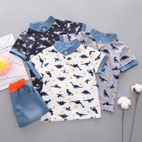 Load image into Gallery viewer, 2 Pieces Set Baby Kid Boys Dinosaur Print T-Shirts And Solid Color Shorts Wholesale 22122023
