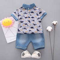 Load image into Gallery viewer, 2 Pieces Set Baby Kid Boys Dinosaur Print T-Shirts And Solid Color Shorts Wholesale 22122023
