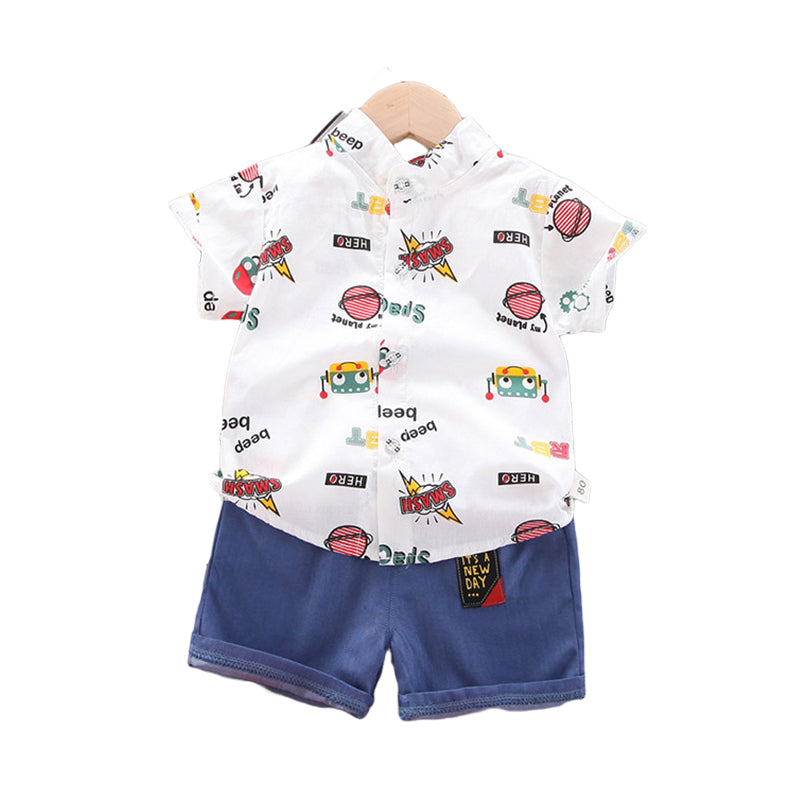 2 Pieces Set Baby Kid Boys Letters Cartoon Print Shirts And Shorts Wholesale 22122036