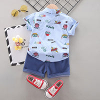 Load image into Gallery viewer, 2 Pieces Set Baby Kid Boys Letters Cartoon Print Shirts And Shorts Wholesale 22122036
