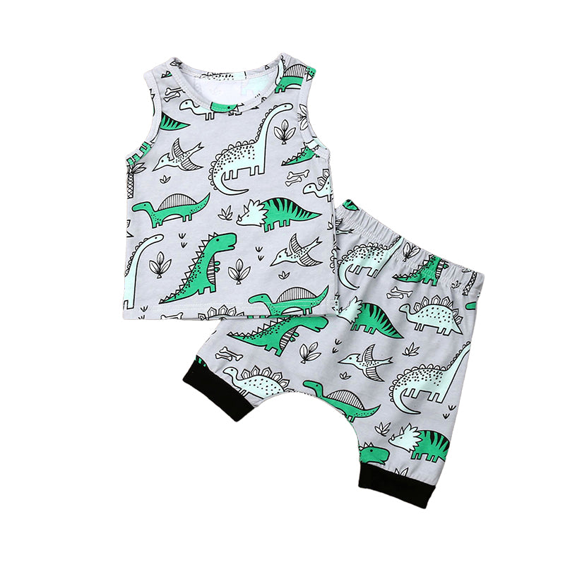 2 Pieces Set Baby Boys Dinosaur Print Tank Tops And Shorts Wholesale 22122048
