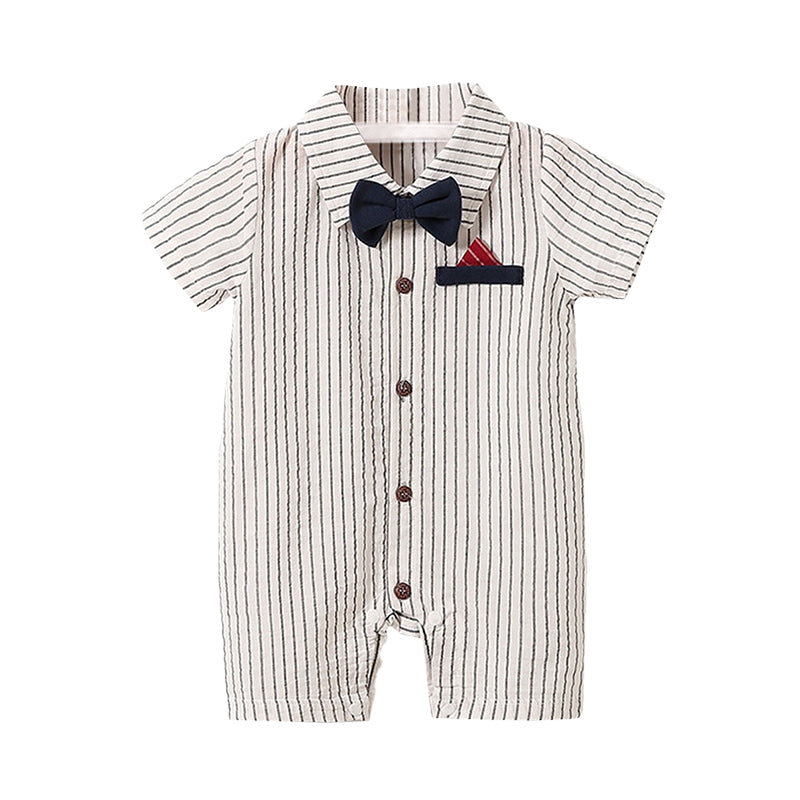 Baby Boys Striped Bow Jumpsuits Wholesale 22122050