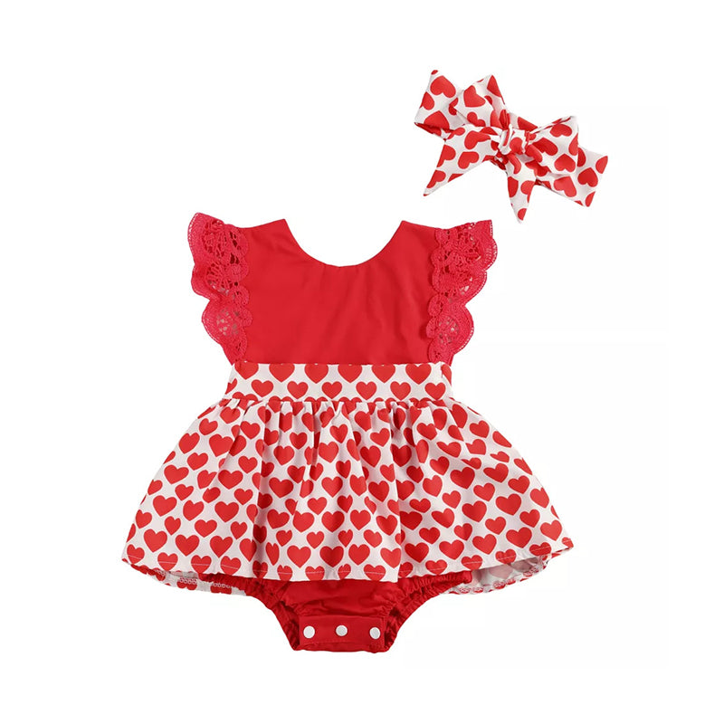 Baby Girls Love heart Lace Valentine's Day Rompers Wholesale 22122055