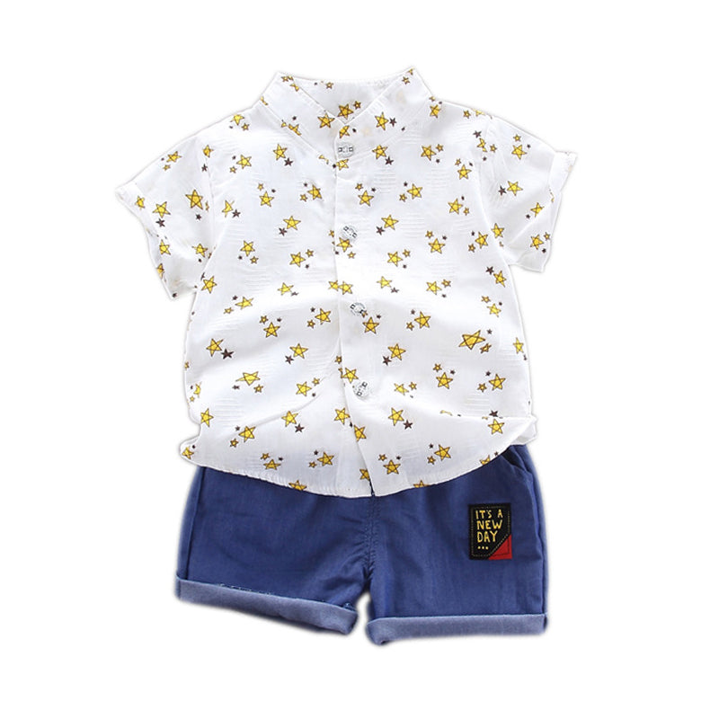 2 Pieces Set Baby Kid Boys Star Print Tops And Solid Color Shorts Wholesale 22122056