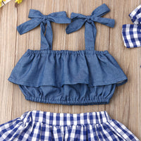 Load image into Gallery viewer, 2 Pieces Set Baby Girls Solid Color Tops And Checked Shorts Wholesale 22122060
