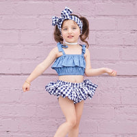 Load image into Gallery viewer, 2 Pieces Set Baby Girls Solid Color Tops And Checked Shorts Wholesale 22122060
