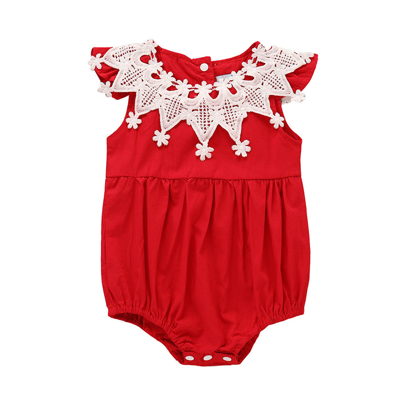 Baby Girls Solid Color Lace Christmas Rompers Wholesale 22122061
