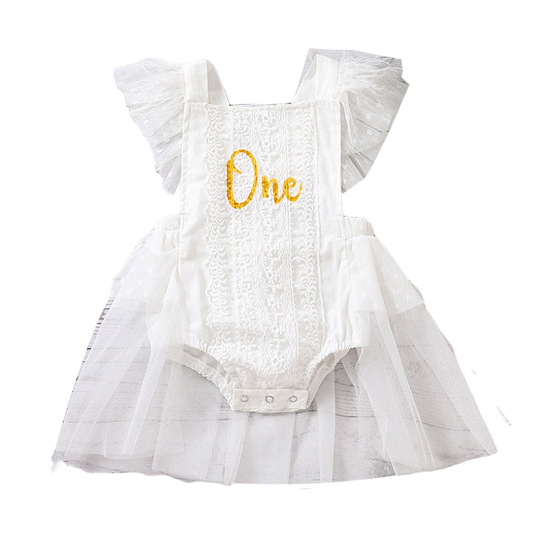 Baby Girls Letters Lace Embroidered Rompers Wholesale 22122089