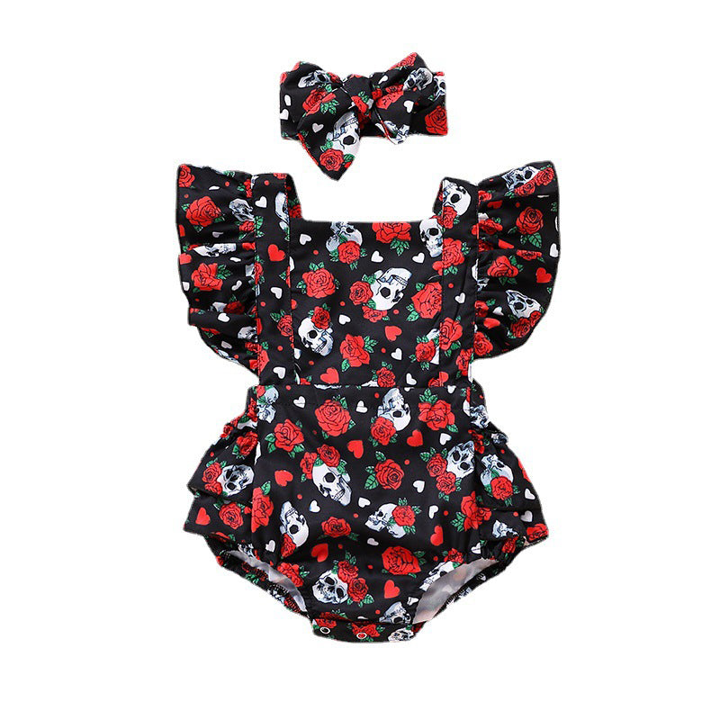 Baby Girls Flower Cartoon Print Rompers Wholesale 22122097