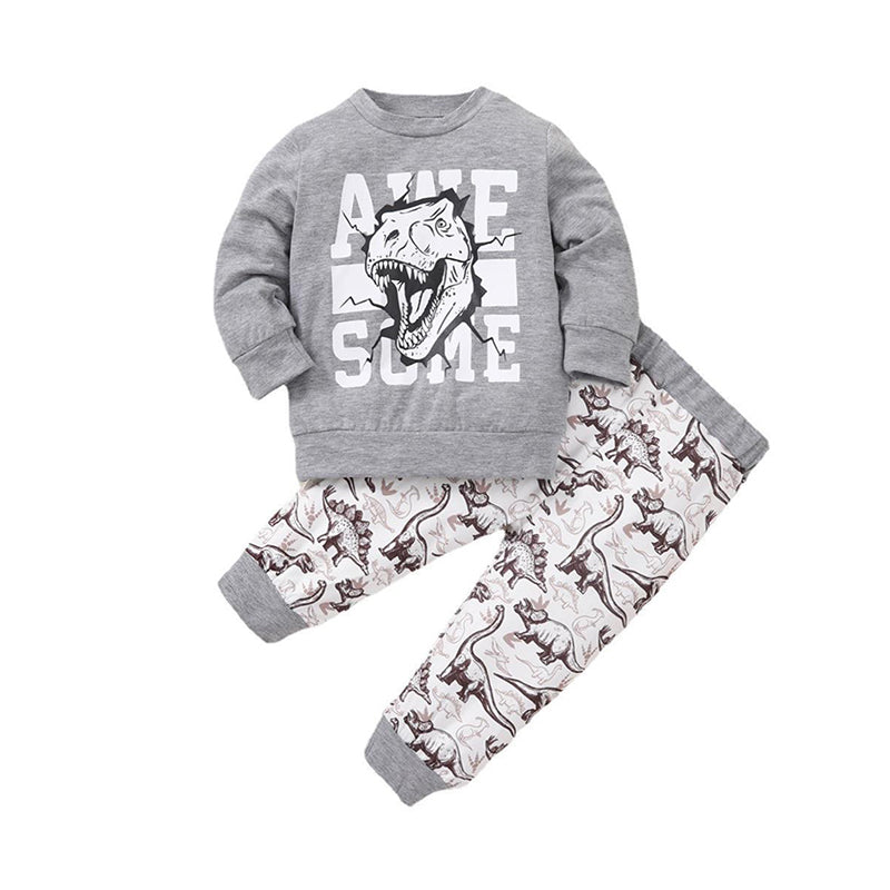 2 Pieces Set Baby Kid Boys Letters Cartoon Print Hoodies Swearshirts And Pants Wholesale 22122098