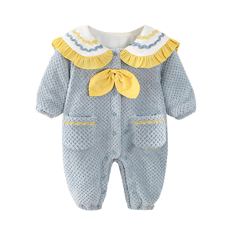 Baby Unisex Color-blocking Bow Embroidered Jumpsuits Wholesale 221221201
