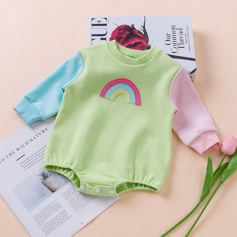 Baby Unisex Color-blocking Rainbow Embroidered Rompers Wholesale 221221215