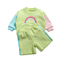 Load image into Gallery viewer, 2 Pieces Set Baby Kid Unisex Color-blocking Rainbow Hoodies Swearshirts And Shorts Wholesale 221221224
