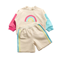 Load image into Gallery viewer, 2 Pieces Set Baby Kid Unisex Color-blocking Rainbow Hoodies Swearshirts And Shorts Wholesale 221221224
