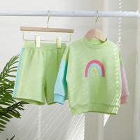 Load image into Gallery viewer, 2 Pieces Set Baby Kid Unisex Color-blocking Rainbow Hoodies Swearshirts And Shorts Wholesale 221221224
