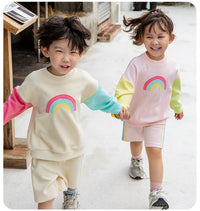 Load image into Gallery viewer, 2 Pieces Set Baby Kid Unisex Color-blocking Rainbow Hoodies Swearshirts And Shorts Wholesale 221221224
