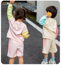 Load image into Gallery viewer, 2 Pieces Set Baby Kid Unisex Color-blocking Rainbow Hoodies Swearshirts And Shorts Wholesale 221221224
