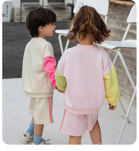 Load image into Gallery viewer, 2 Pieces Set Baby Kid Unisex Color-blocking Rainbow Hoodies Swearshirts And Shorts Wholesale 221221224
