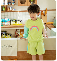 Load image into Gallery viewer, 2 Pieces Set Baby Kid Unisex Color-blocking Rainbow Hoodies Swearshirts And Shorts Wholesale 221221224
