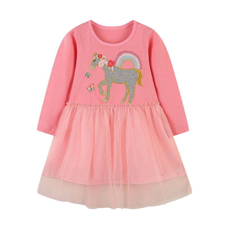 Baby Kid Girls Rainbow Animals Embroidered Dresses Wholesale 221221236