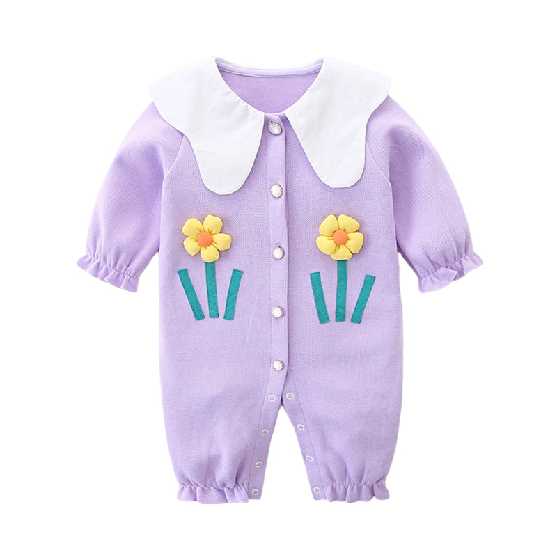 Baby Girls Color-blocking Flower Jumpsuits Wholesale 221221275