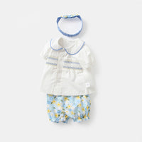 Load image into Gallery viewer, 2 Pieces Set Baby Kid Girls Embroidered Print Tops And Flower Shorts Wholesale 221221279
