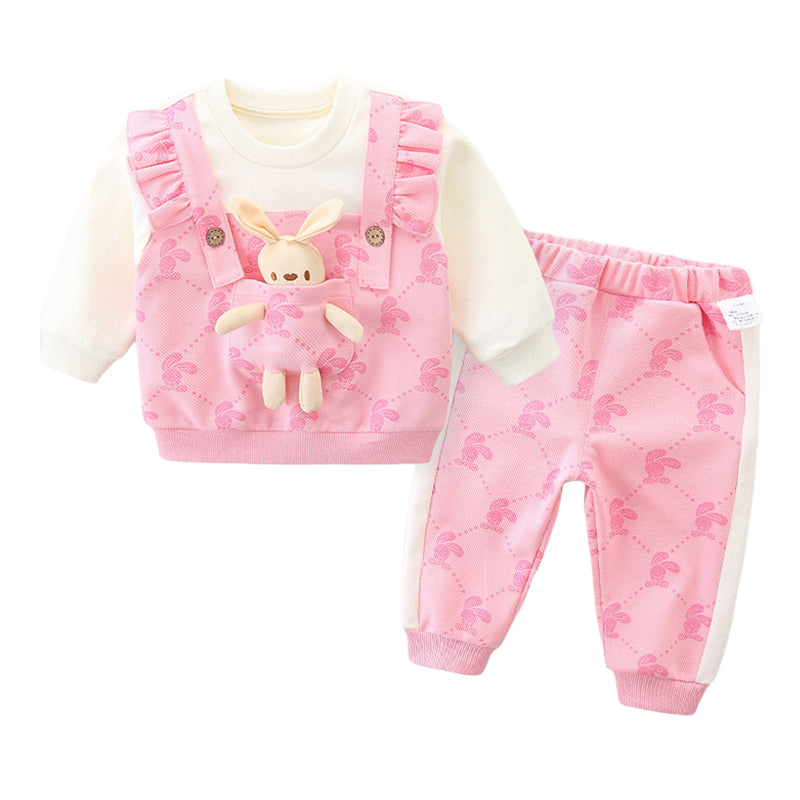 2 Pieces Set Baby Kid Girls Animals Cartoon Print Tops And Pants Wholesale 221221283