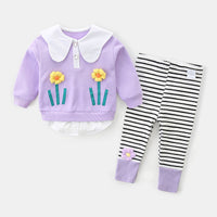 Load image into Gallery viewer, 2 Pieces Set Baby Kid Girls Flower Tops And Striped Pants Wholesale 221221288
