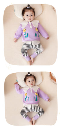 Load image into Gallery viewer, 2 Pieces Set Baby Kid Girls Flower Tops And Striped Pants Wholesale 221221288
