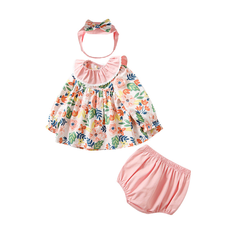 2 Pieces Set Baby Kid Girls Flower Print Tops And Solid Color Shorts Wholesale 221221290