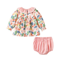 Load image into Gallery viewer, 2 Pieces Set Baby Kid Girls Flower Print Tops And Solid Color Shorts Wholesale 221221290
