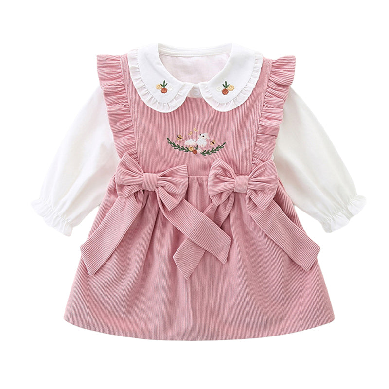 2 Pieces Set Baby Kid Girls Flower Embroidered Tops And Dresses Wholesale 221221308