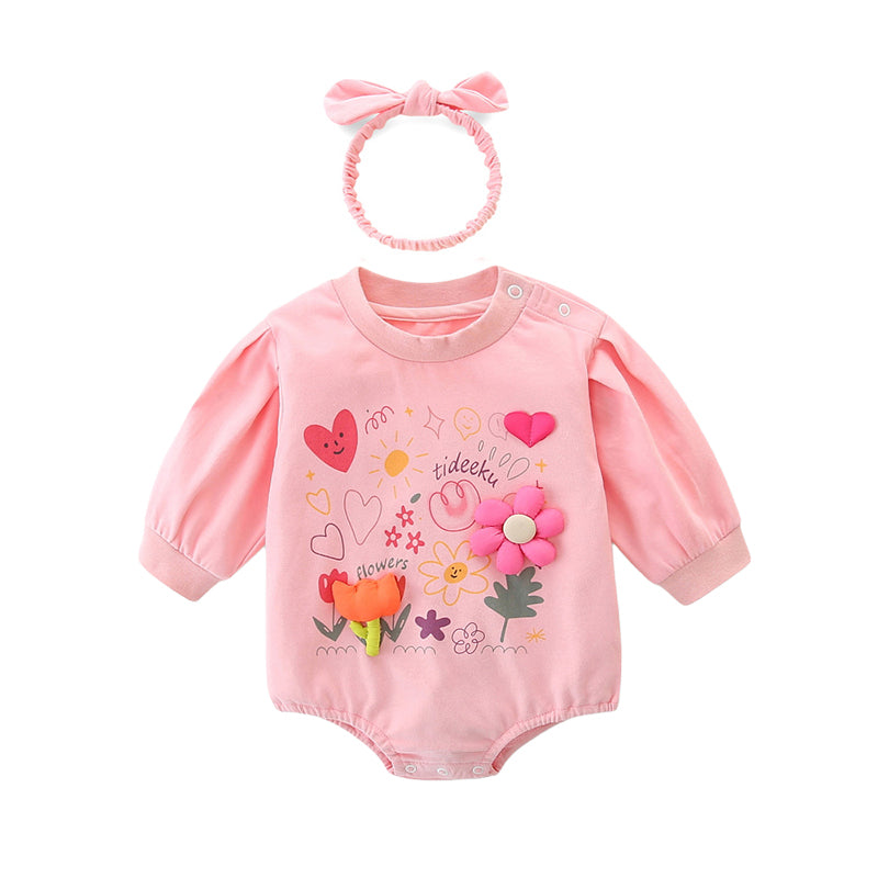 Baby Girls Flower Love heart Print Rompers Wholesale 221221309